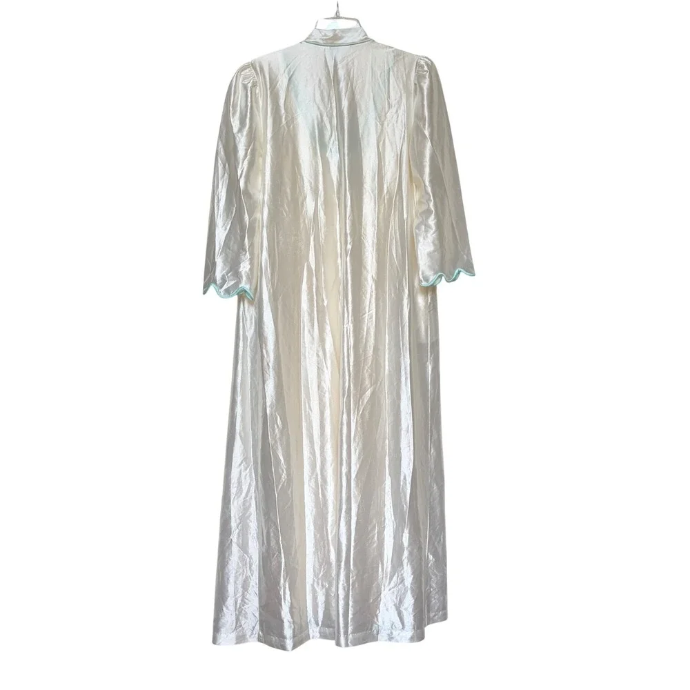 Lorraine Vintage Peignoir Set Ivory Pink Floral Embroidery Robe Gown Small USA
